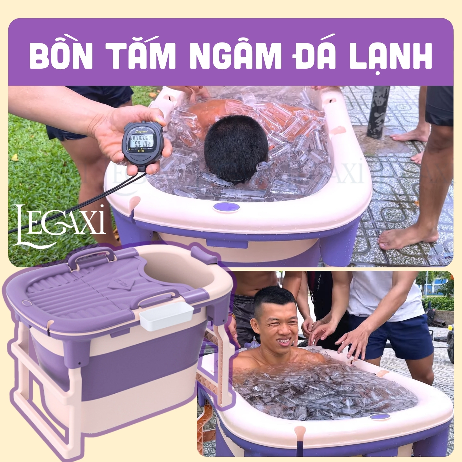 Bồn Tắm Ngâm Đá Gấp Gọn Chịu Lực Tím Vận Động Viên Gia Tăng Sức Bền Tuyển Thủ Phòng Tắm Nhỏ Có Nắp Legaxi