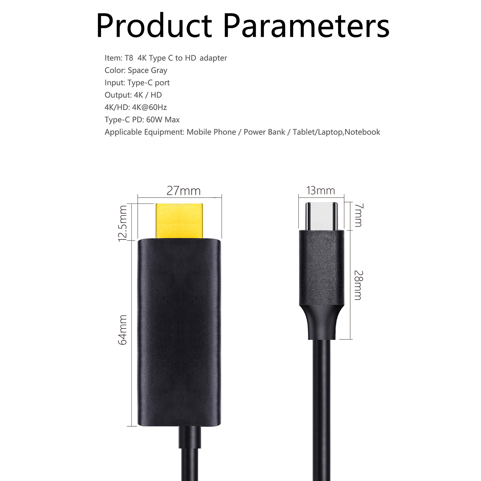 Cáp video loại C sang HD Cáp USB C to HDTV 4K Mirroring Tương thích với MacBook Pro 2020/2019, iPad Pro, MacBook Air