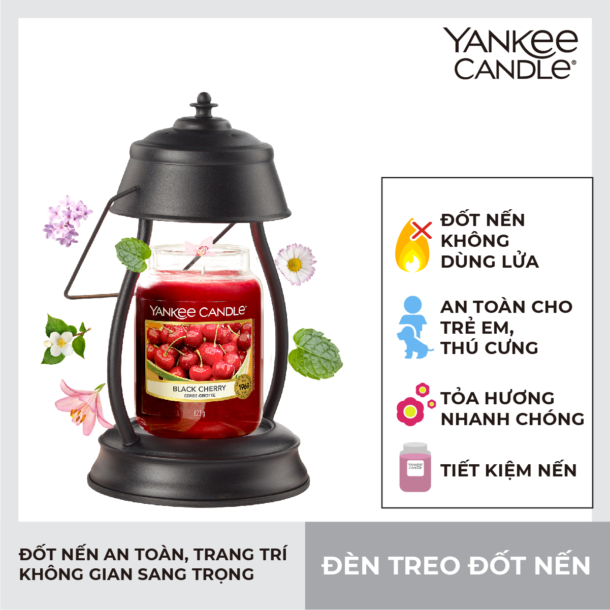 Đèn treo đốt nến Yankee Candle màu đen