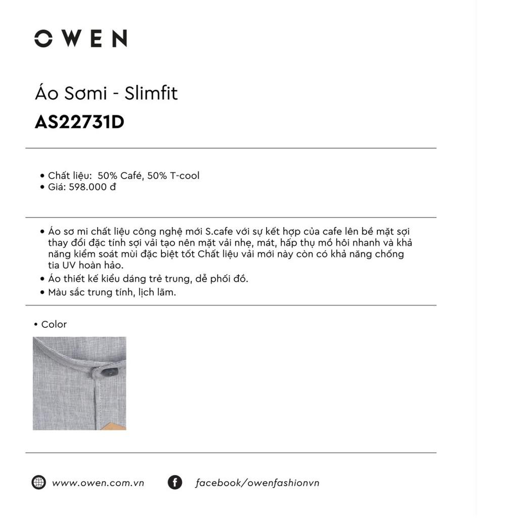 OWEN - Áo sơ mi dài tay OWEN SLIMFIT cổ tàu chất cafe 22731
