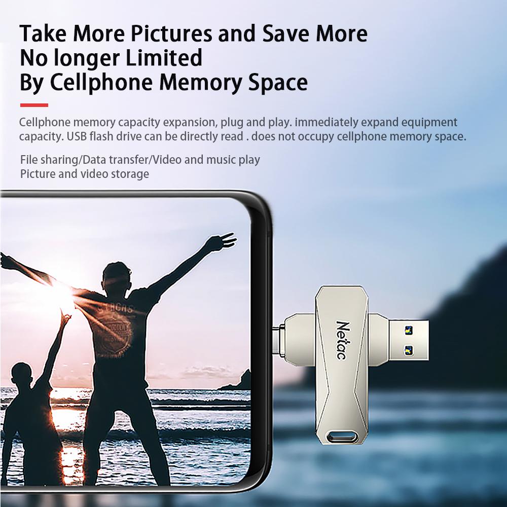 Netac U782C 64GB Type-C + USB Double Interface Ổ đĩa flash Plug & Play Điện thoại di động Mở rộng bộ nhớ U Disk