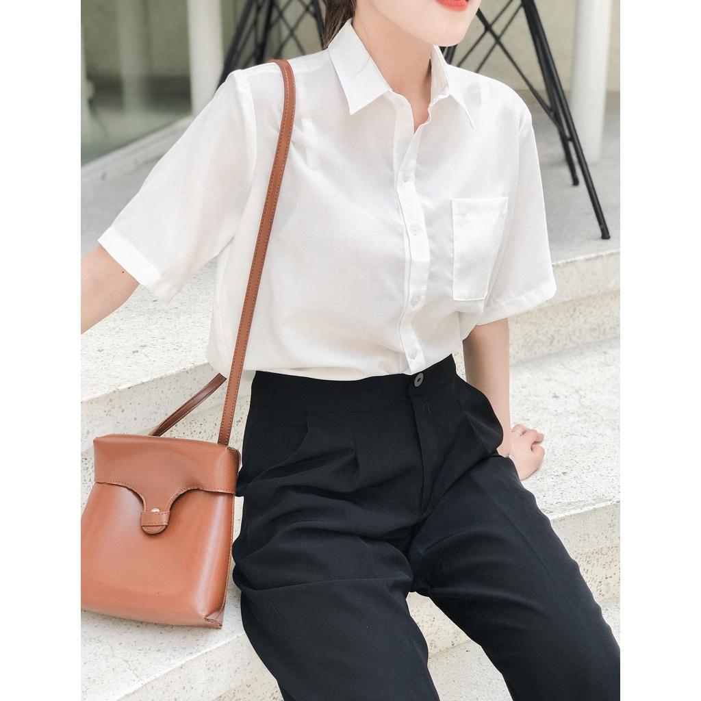 Áo sơ mi nữ tay ngắn , sơ mi công sở phom suông , hàng thiết kế chất vải dày dặn không nhăn, ảnh chụp thật