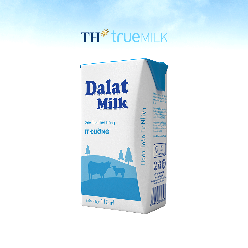 Thùng 48 hộp sữa tươi tiệt trùng ít đường Dalatmilk 110ml