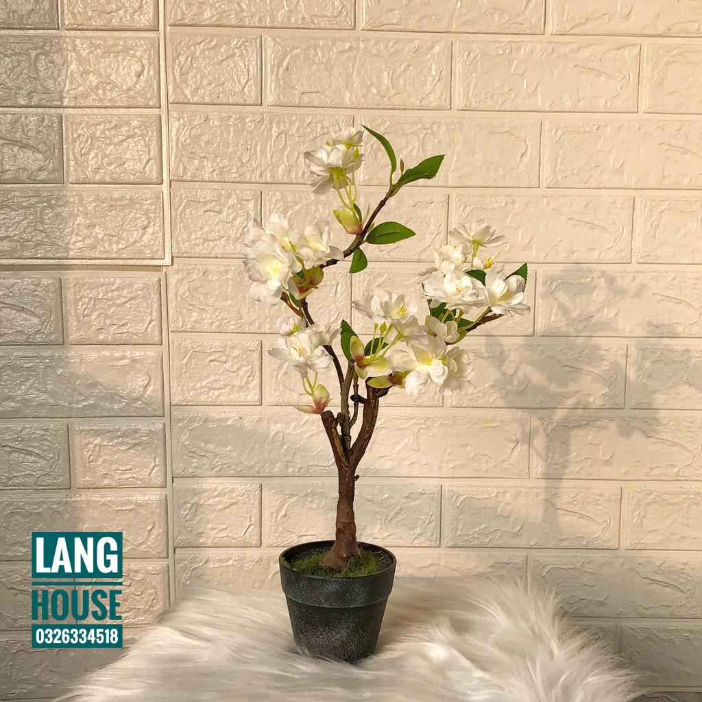 Hoa Giả Hoa Lụa - CHẬU HOA ĐÀO GIẢ CAO 40CM