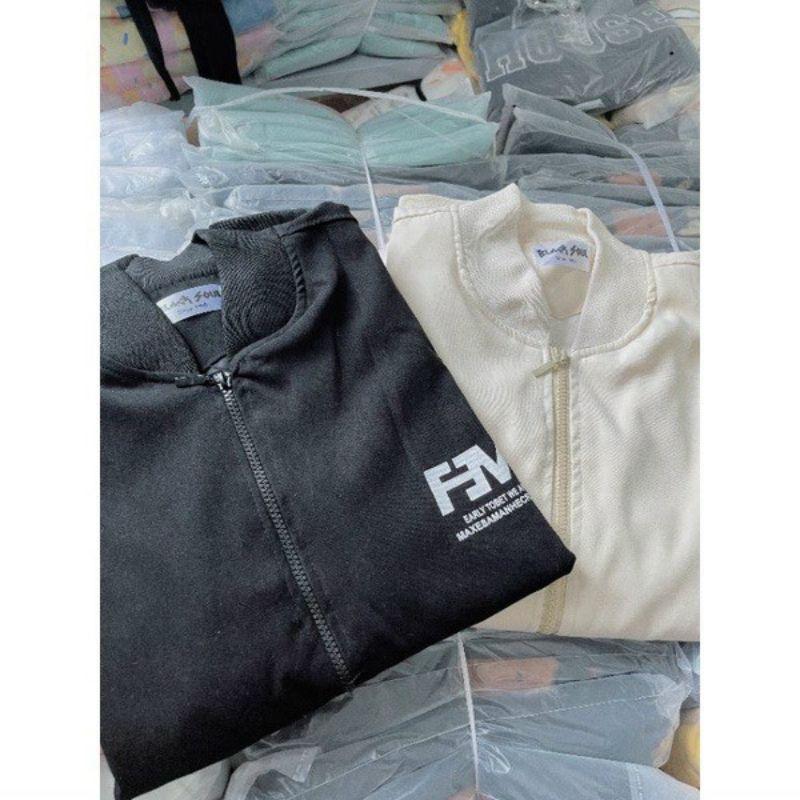 (Ảnh thật) Áo khoác da lộn 2 lớp FM carô form rộng kiểu bomber bóng chày unisex nam nữ che nắng mưa phong cách hàn