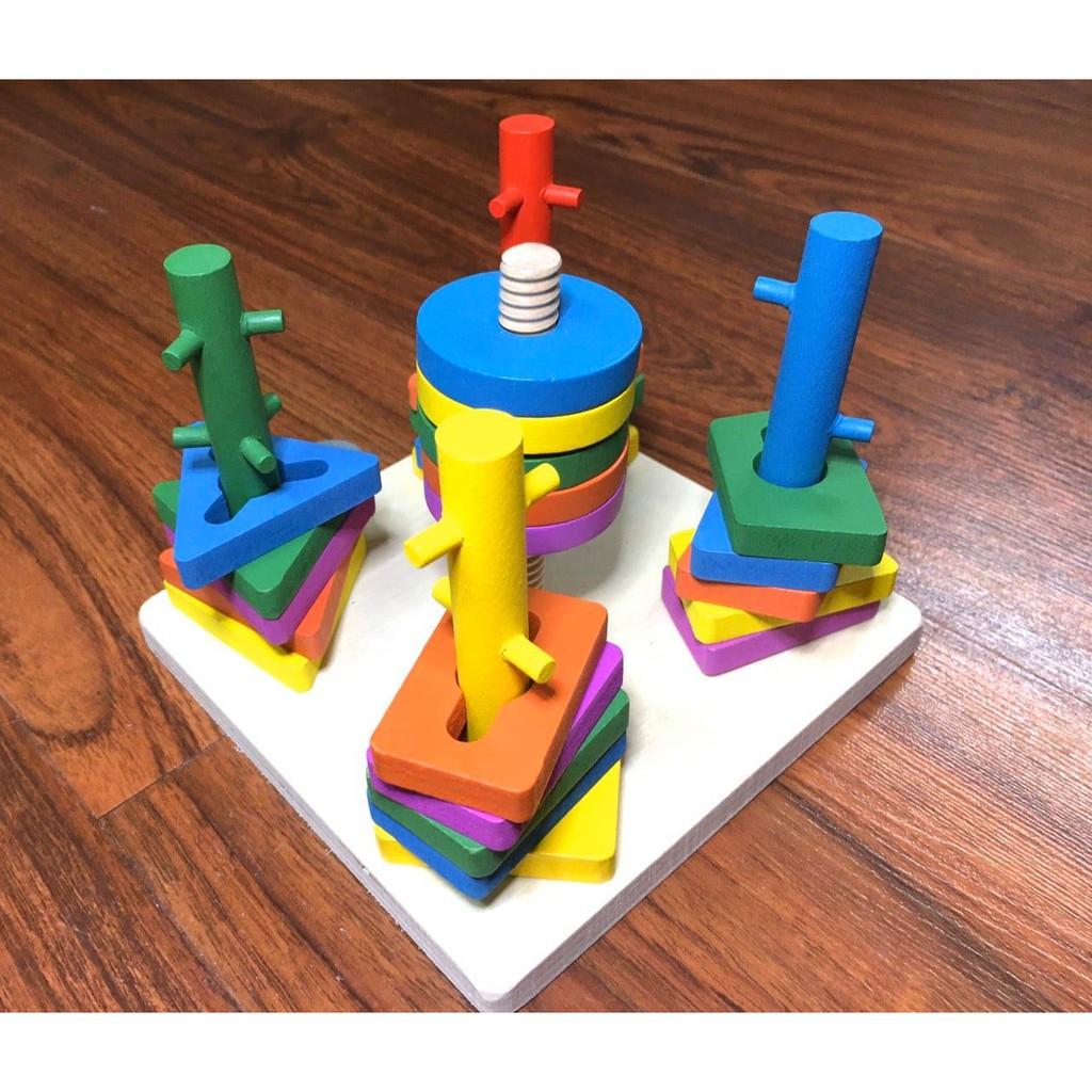 Đồ chơi gỗ Bộ Thả Cọc Phân Loại Hình Khối 3D - Nhiều Mẫu