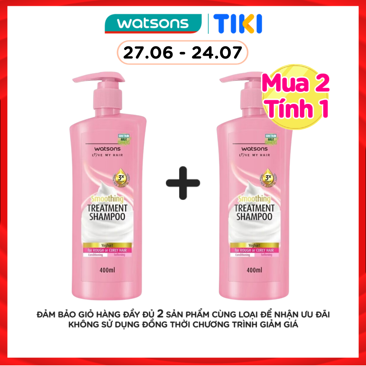 Dầu Gội Watsons Treatment Shampoo Yoghurt For Rough Or Curly Hair 400ml