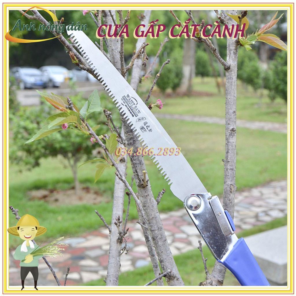 Cưa gấp cắt cành cán nhựa lưỡi thép tốt, cán gấp gọn gàng, tiện dụng
