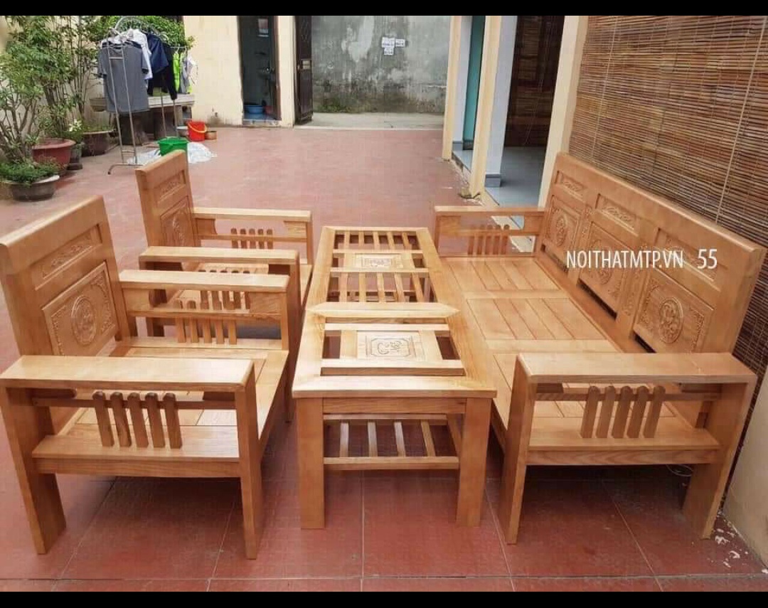 Bộ Sofa Gỗ Sồi 100% , bộ bàn ghế phòng khách cao cấp tay 12