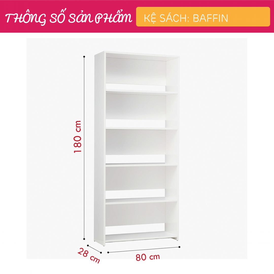 Kệ sách, kệ trang trí gỗ hiện đại SMLIFE Baffin | Gỗ MDF dày 17mm chống ẩm | D80xR28xC180cm