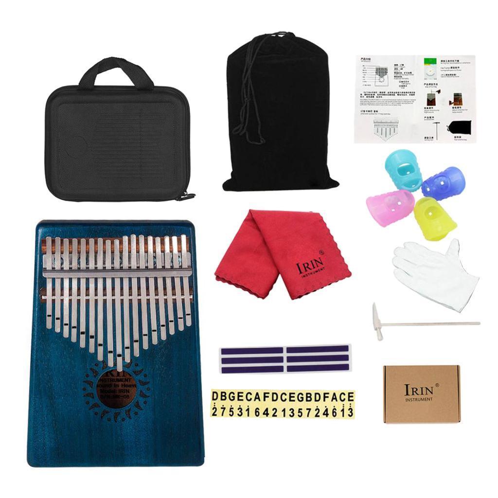 Portable 1 Set Acacia Wood 17 Key Kalimba Mbira Finger Percussion Thumb Piano with Shakeproof Case Tuning Tool Note Sticker