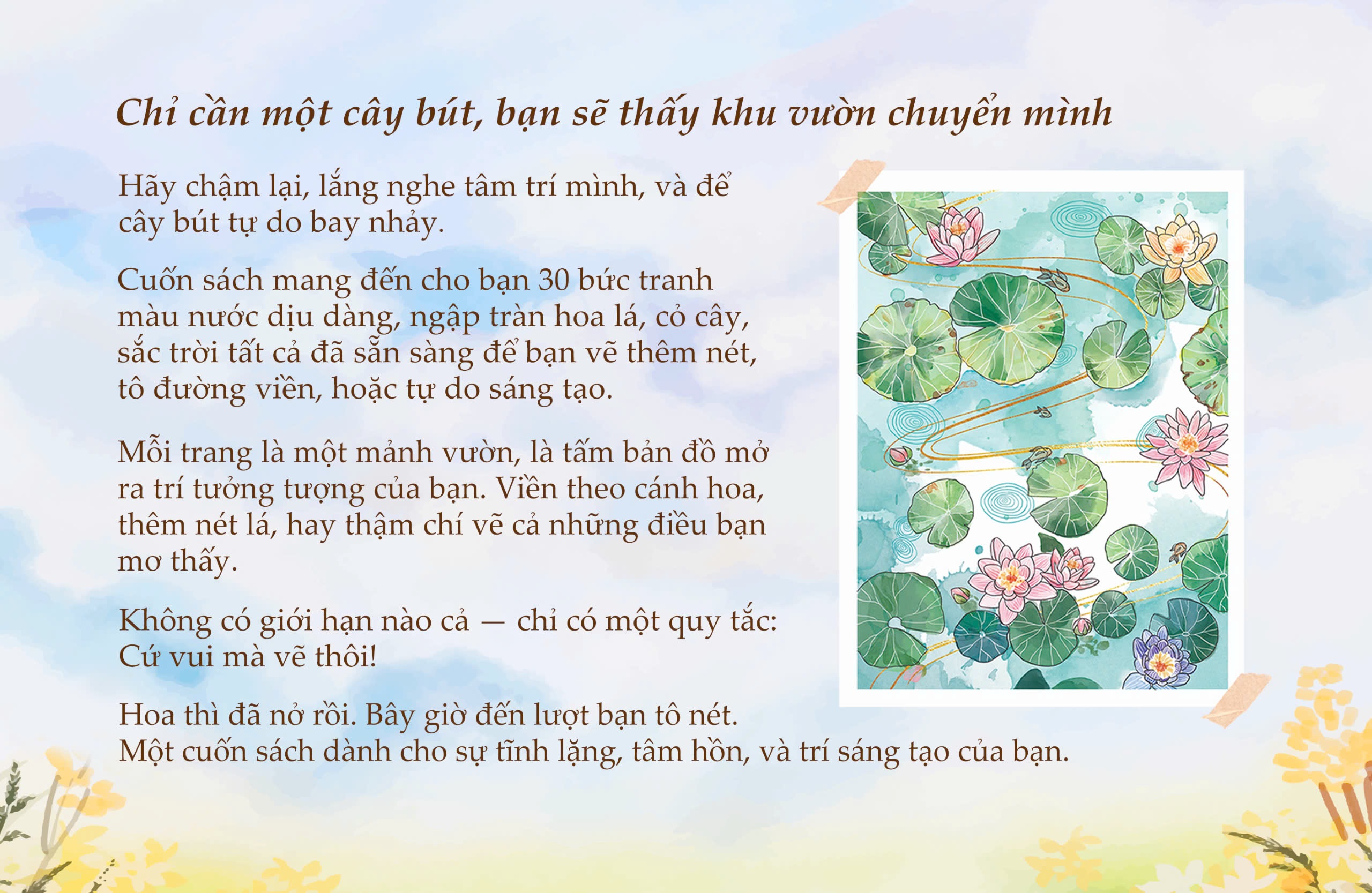 Sách tô nét Khu vườn nhỏ có hoa cỏ bình yên