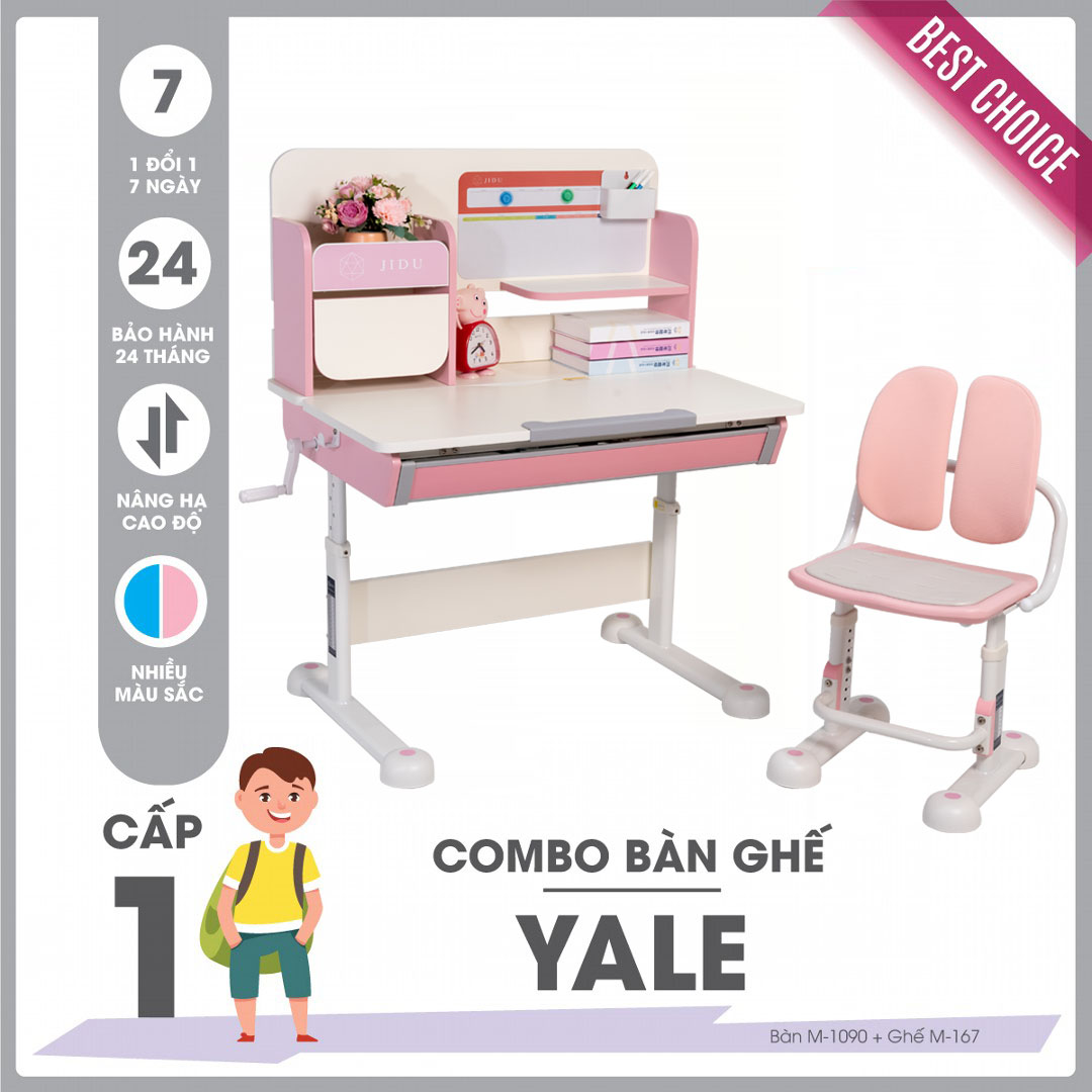 Bộ bàn ghế học sinh cấp 1 SMLIFE YALE - Xanh | Bàn: 90cm x 60cm x 56-76cm (mặt bàn nâng hạ) | Ghế: D36.5 x R38.5cm x C68.5-80.5cm