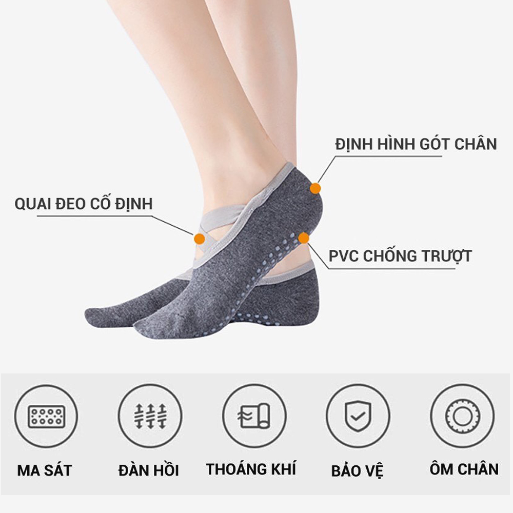 Tất - Vớ Tập Yoga, quai chéo gắn hạt silicon chống trơn trượt, thấm mồ hôi