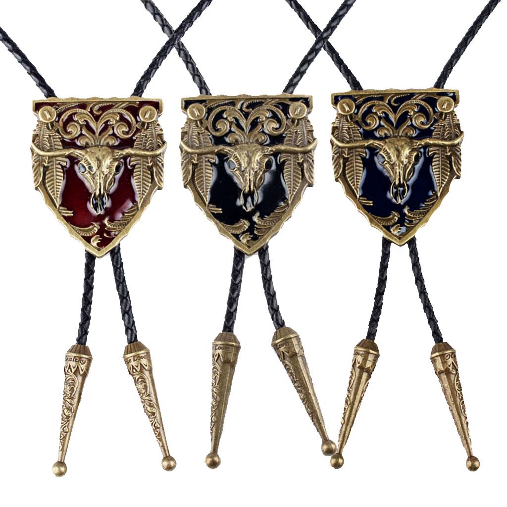 Men's Vintage Western Cowboy Rodeo Cow Bolo Tie Bola Pendant Necklace