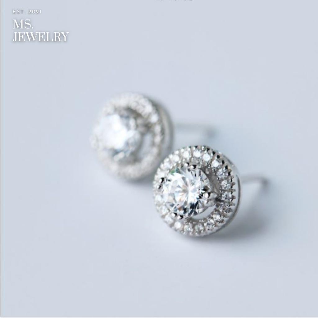 Khuyên Tai Hàn Quốc Bạc S925 Đính Đá Cz Size 9mm