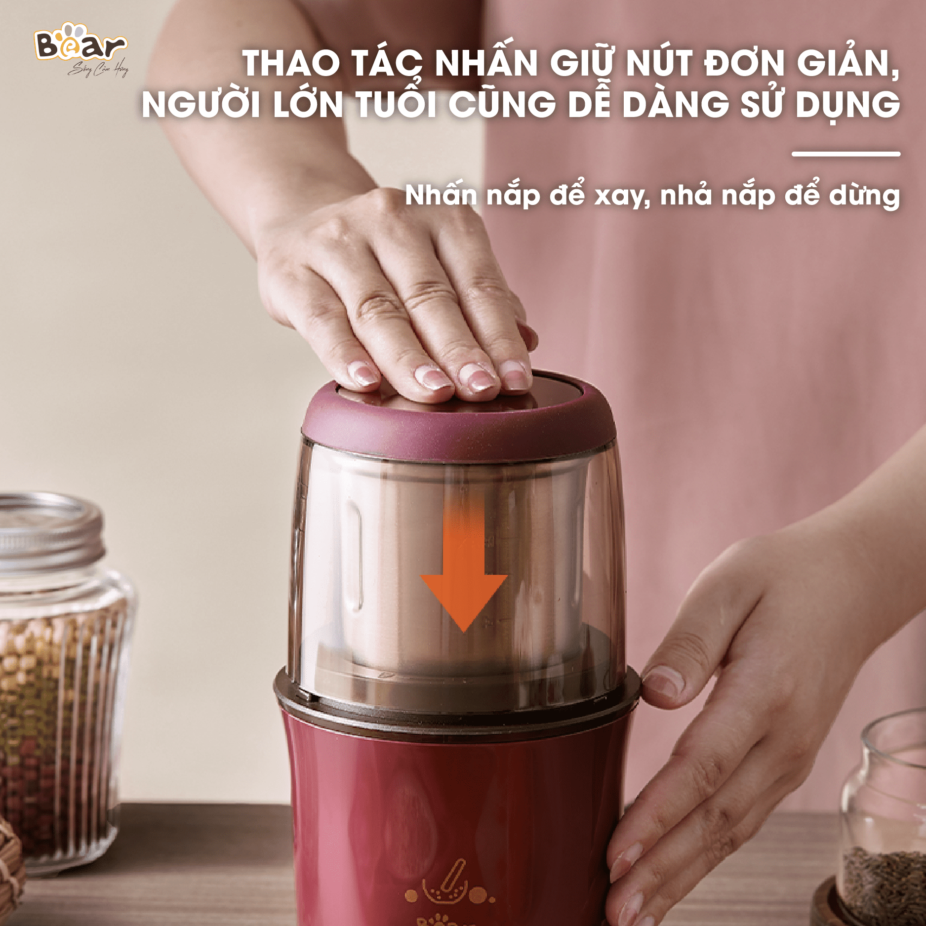 Máy Xay Cà Phê, Máy Xay Hạt Thực Phẩm Khô Đa Năng BEAR MDJ – A02G3 Chế Độ Xay Cực Êm Dung Tích 200 ML Công Suất 200 W- Hàng Chính Hãng