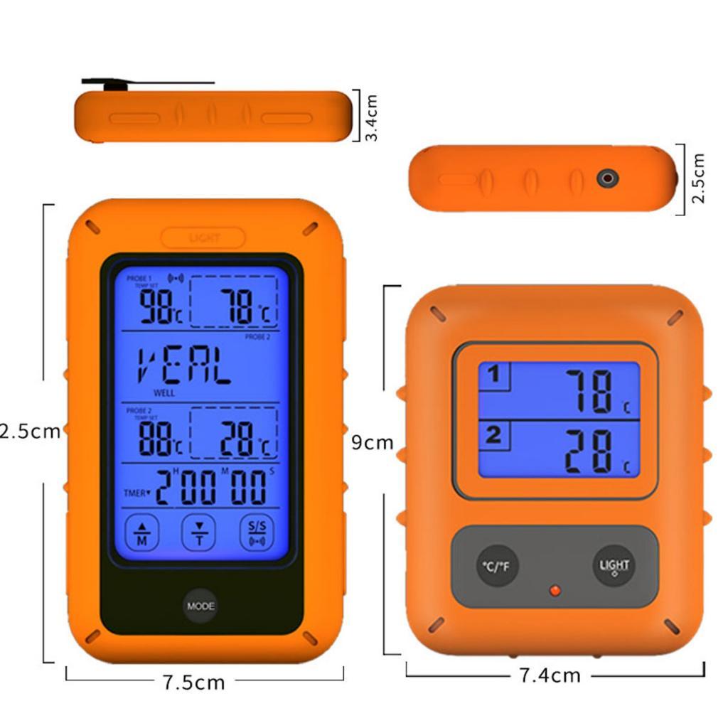 Wireless Remote Digital Food Meat Thermometer Instant Read with Dual Probe for Grill BBQ