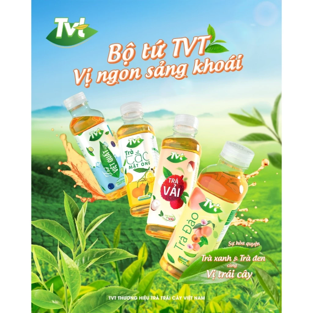 [Combo 12 chai 450ml] Trà Vải TVT - thanh mát, tự nhiên từ nước cốt vải thiều, trà xanh nguyên chất