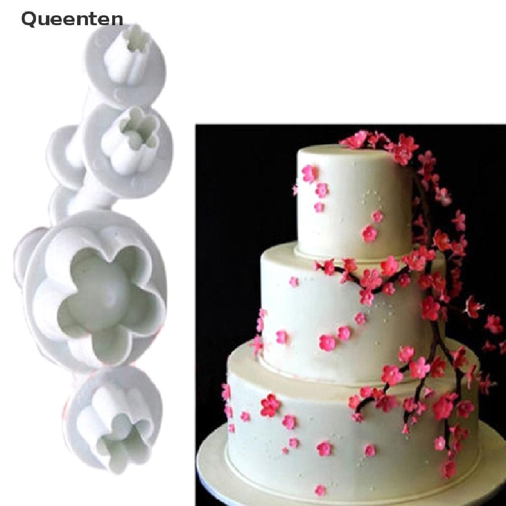 Queenten 4Pcs Plum Flower Fondant Cake Cutter Plunger Cookie Mold Decorating Candy Mould QT