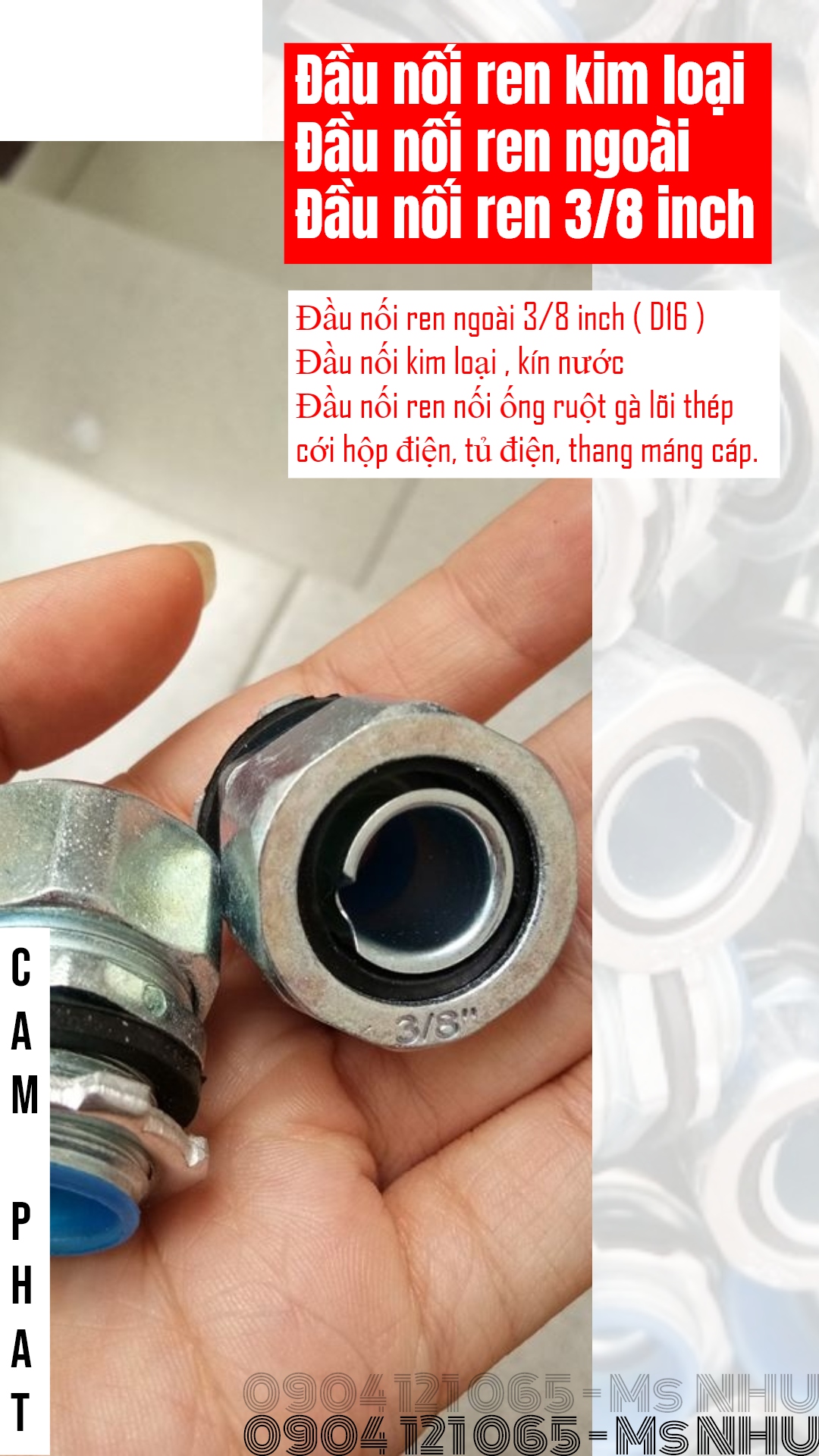 Đầu nối ren ngoài phi 3/8 inch (ID 13mm - OD 16mm)