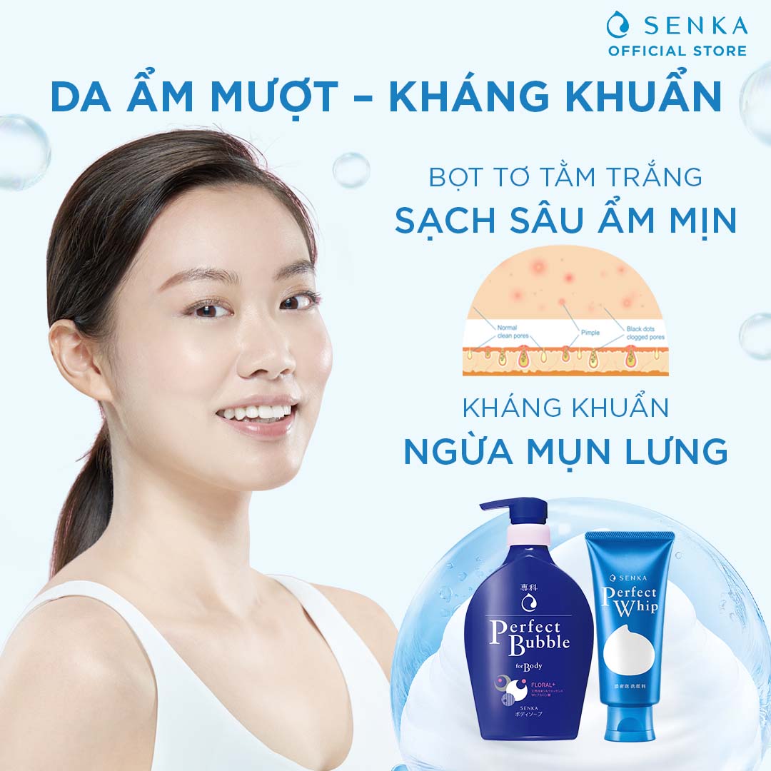 Bộ sữa tắm dưỡng ẩm Senka hương linh lan, hoa nhài và sữa rửa mặt tạo bọt