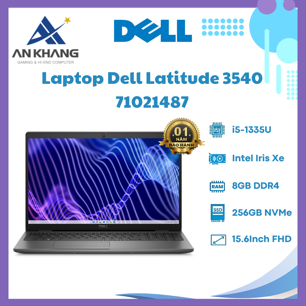 Laptop Dell Latitude 3540 71021487 (Intel Core i5-1335U | 8GB | 256GB | Intel Iris Xe Graphics | 15.6 inch FHD | Fedora | Đen) - Hàng Chính Hãng  - Bảo Hành 12 Tháng