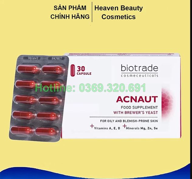 Viên uống giảm mụn đẹp da chống lão hoá Biotrade Acnaut Food Supplement