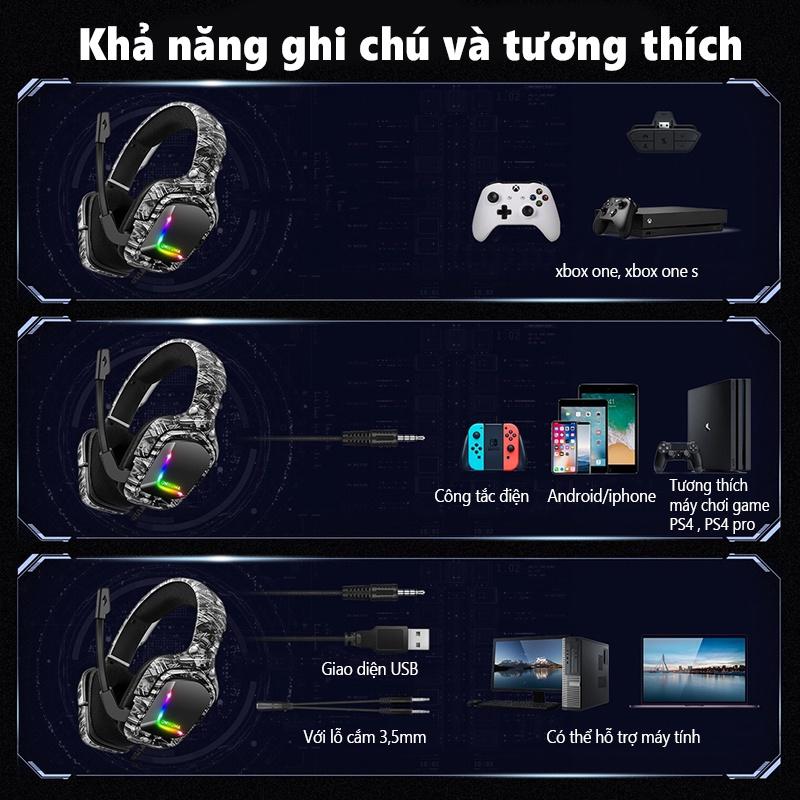 Tai nghe chơi game âm thanh nổi gắn trên đầu ONIKUMA K20 màu đỏ và trắng với micrô và đèn RGB [Hàng chính hãng