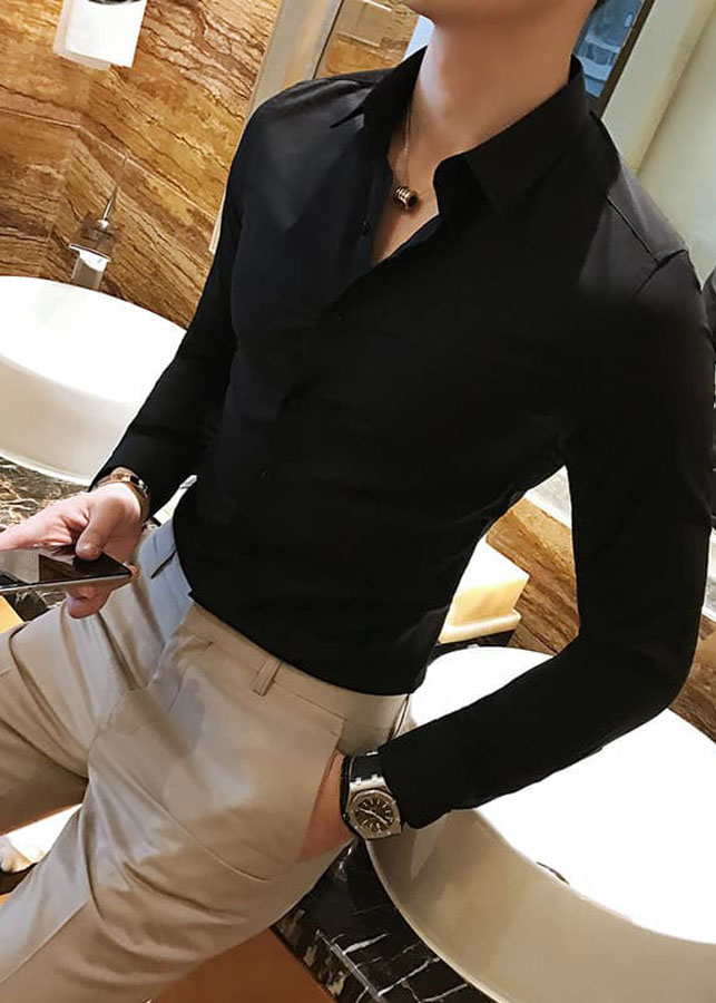 Áo Sơ Mi Nam Đen Hàn Quốc DENBE51 - Đen Bẻ
