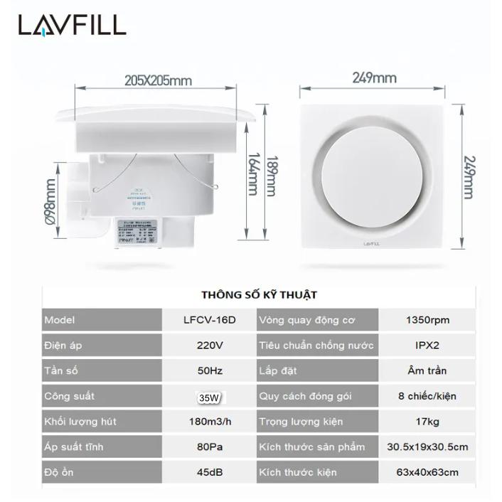 Quạt Hút Âm Trần sử dụng cảm biến CHUYỂN ĐỘNG LAVFILL LFCV-16D ️️