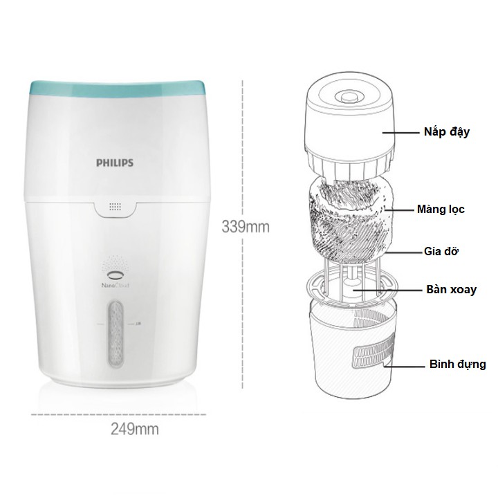 Máy tạo độ ẩm Philips HU4803 làm ẩm không khí phòng đa năng hiển thị đèn led - Hàng Nhập Khẩu