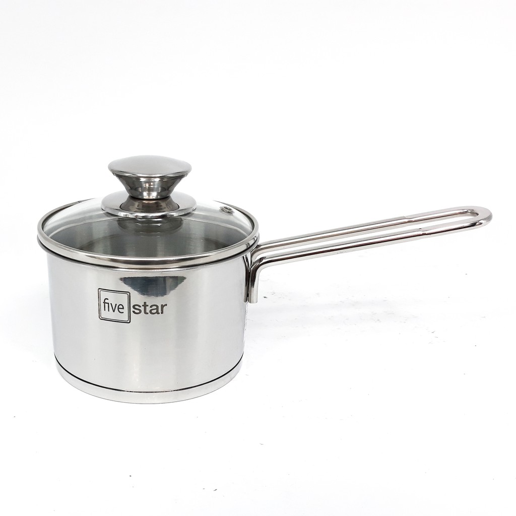 Quánh Nấu Bột Cháo Cho Bé Inox 430 Bếp Từ 3 Đáy Fivestar (12 - 16 cm) Nắp Kính + Tặng 5 Muỗng Ăn Inox