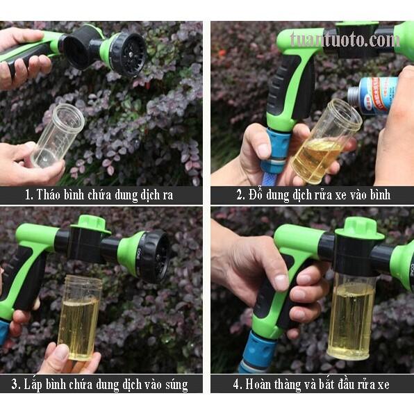 Vòi xịt rửa xe đa năng có bình chứa dung dịch