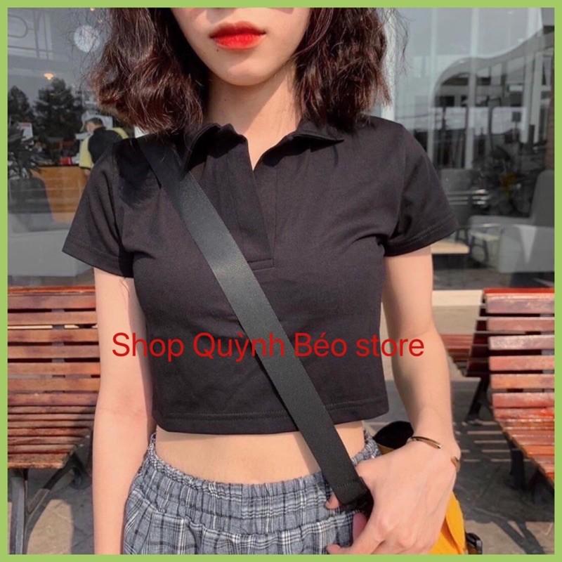 Áo Croptop Cổ Bẻ Nữ- Áo thun croptop polo basic tay ngắn có cổ trơn dáng ôm Ulzzang