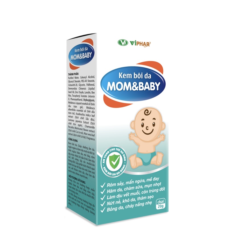 Kem Bôi Da Mom&amp;Baby Viphar giảm rôm sảy, mẫn ngứa, hăm da, ngứa sưng tấy da do muỗi đốt, chai 20g