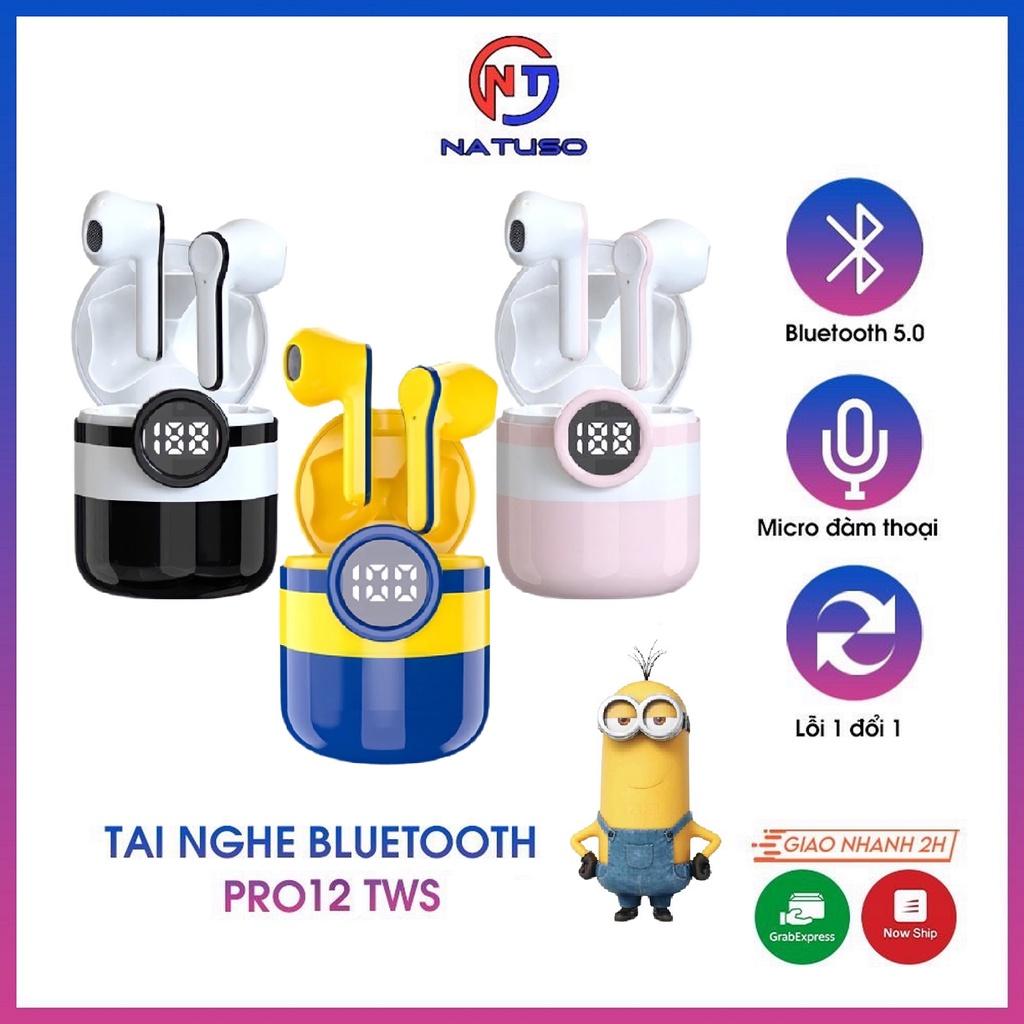 Tai nghe không dây nhét tai bluetooth cảm ứng Pro12 TWS 5.0 hình minion cute âm thanh chất lượng