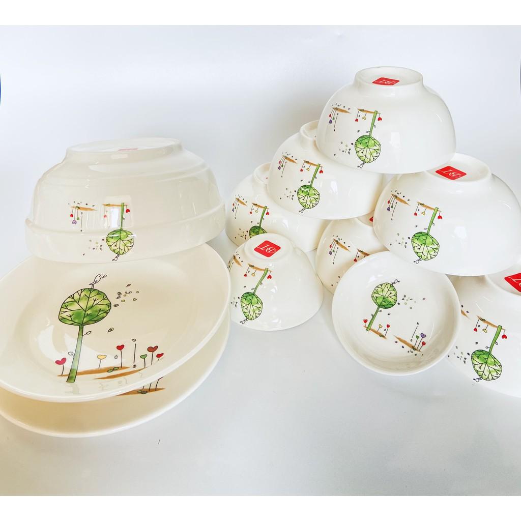 Bộ đồ ăn 11 món bát, đĩa, tô, chén gốm sứ cao cấp ,bộ tô chén,bộ bát đĩa gốm sứ cao cấp
