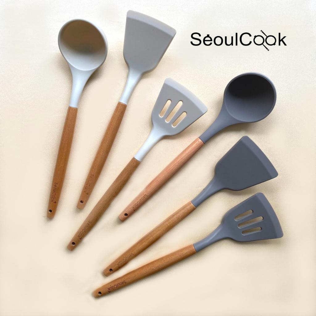 – Bộ 3 dụng cụ nấu ăn Vá/ Sạn/Xẻng có rãnh cán gỗ Seoulcook cao cấp, chống dính dùng cho nhà bếp