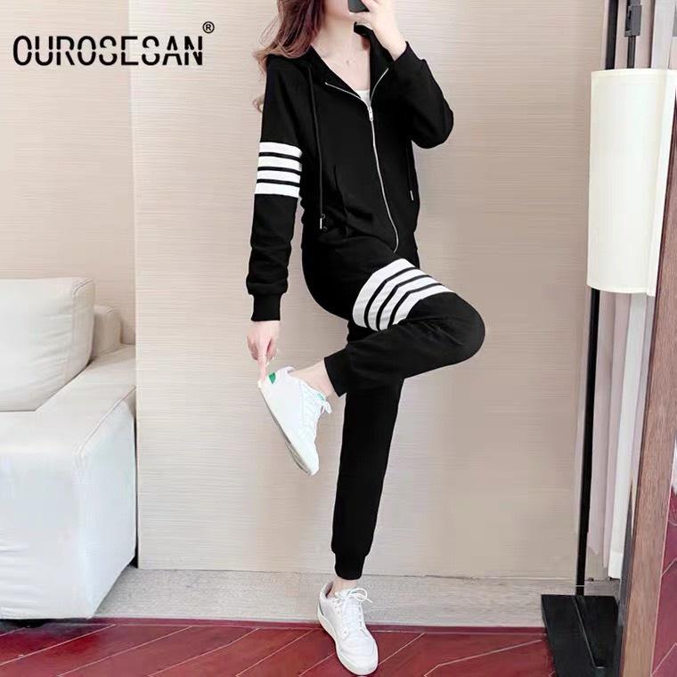 Set nỉ bông nam nữ phối 4 sọc - Áo khoác nam nữ form rộng khóa kéo và quần nỉ jogger nam nữ bo gấu G5