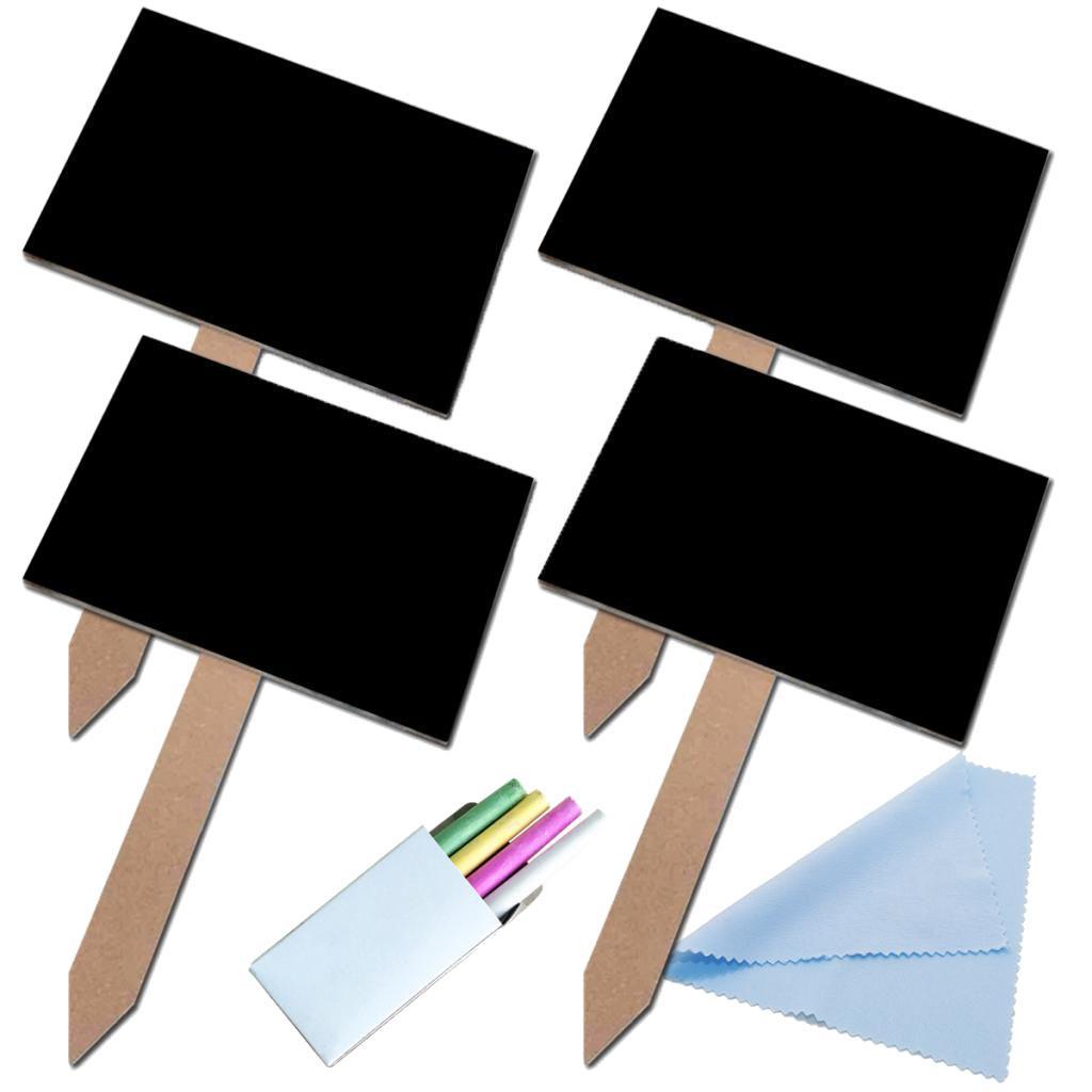 4Pcs Small MDF Blackboard Chalkboard with Stick Price Tags Message Board