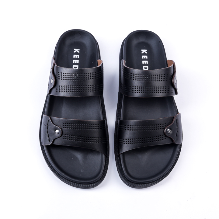 Dép da nam 2 quai da bò thật KEEDO TN-2363-9