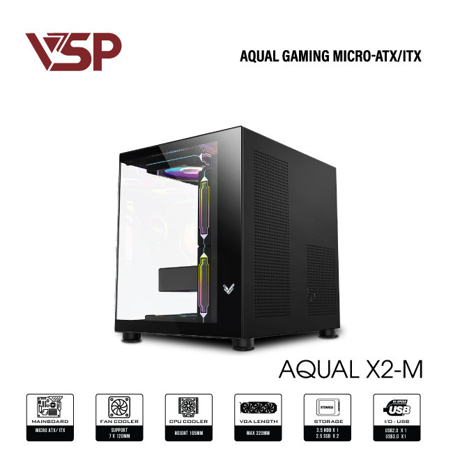 Vỏ Máy Tính Case VSP Aqual X2-M Đen – Hàng Chính Hãng