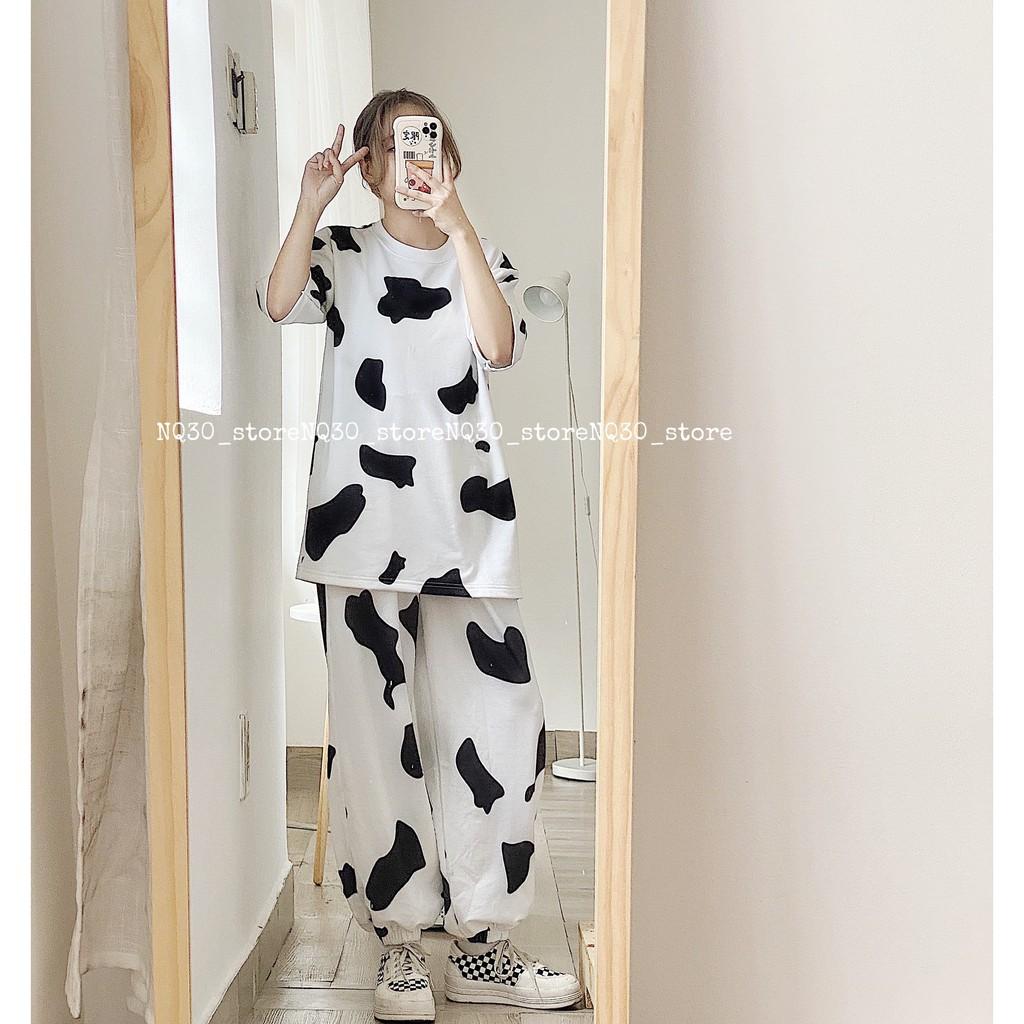 Áo Thun Tay Lỡ In Hoạ Tiết Bò Sữa Chất Nỉ Da Cá Nam Nữ Unisex