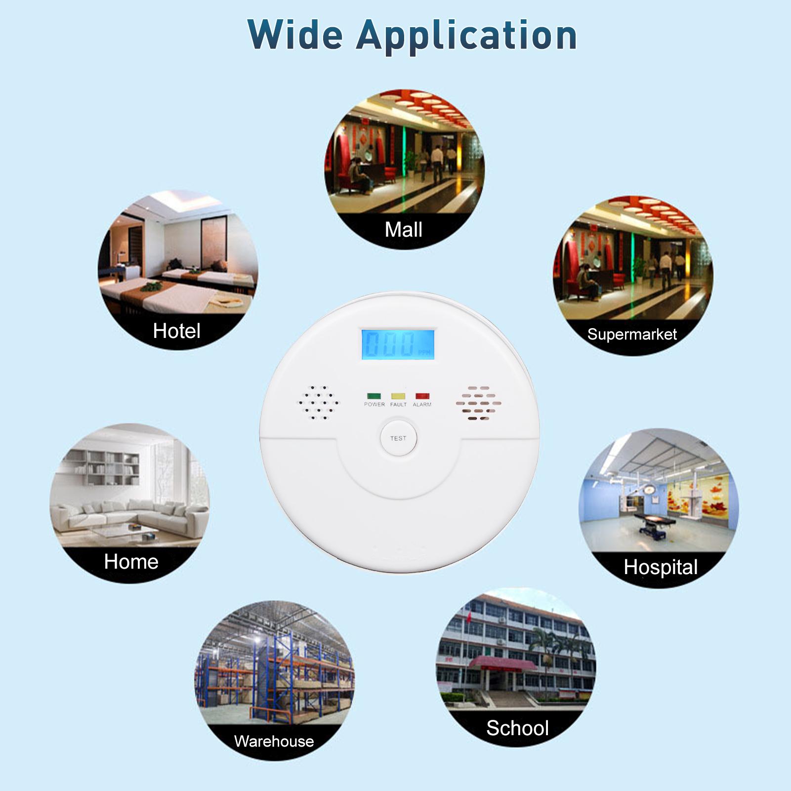 Máy dò nồng độ, cảnh báo CO, màn hình kỹ thuật số, chạy bằng pin