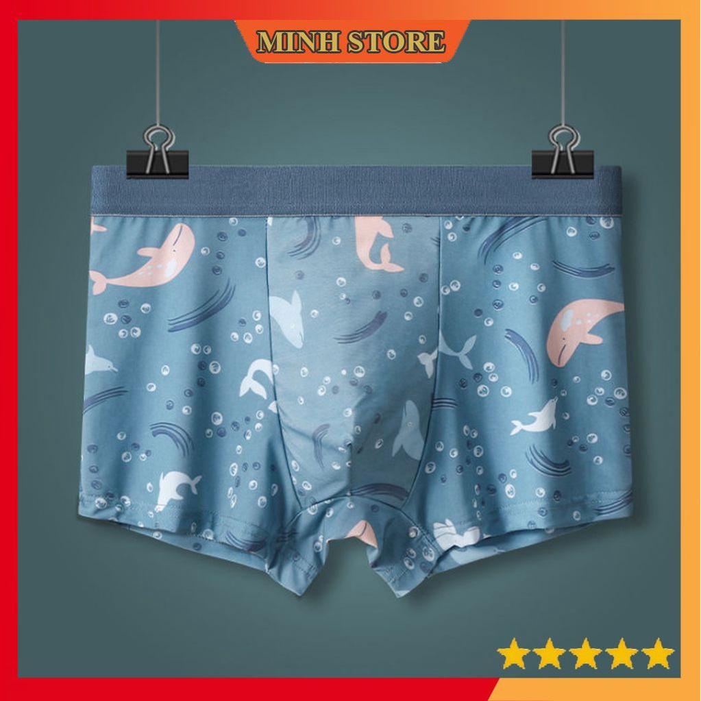 Quần lót nam thun lạnh boxer Đúc lụa băng, Quần sịp nam in hình cá vải lụa băng cao cấp SL03 - Minhstore66