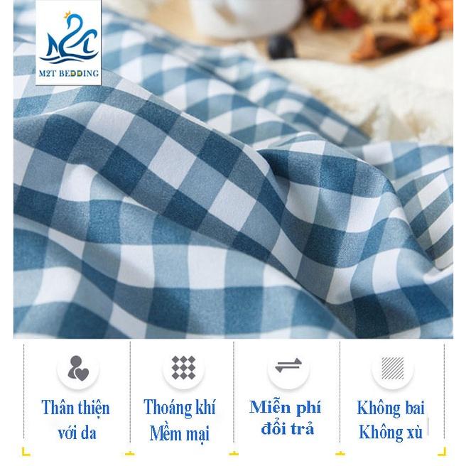 Bộ chăn ga gối Cotton poly M2T bedding kẻ caro, vỏ chăn mền, drap ga giường và 2 vỏ gối