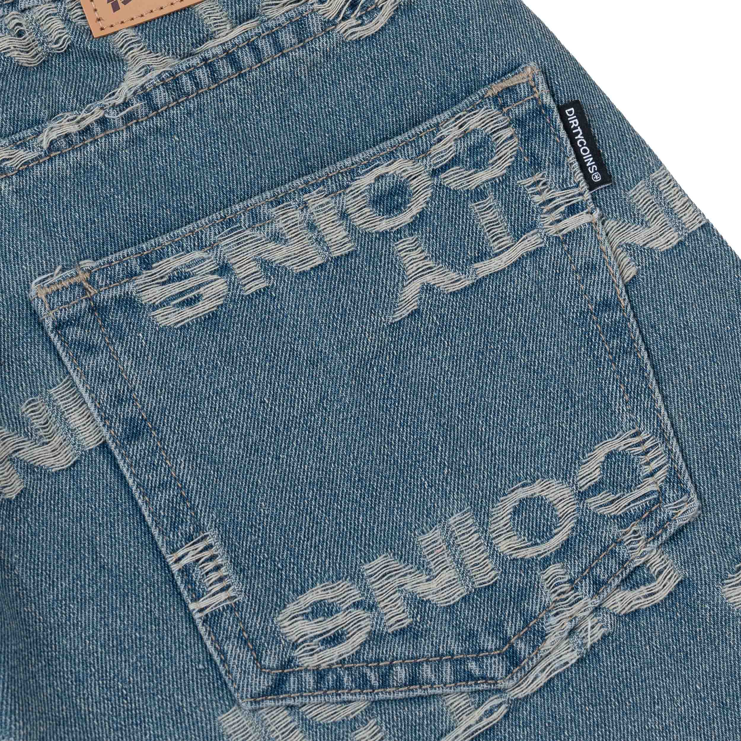 Quần Ngắn DirtyCoins Denim Shorts Frayed Logo - Blue Wash