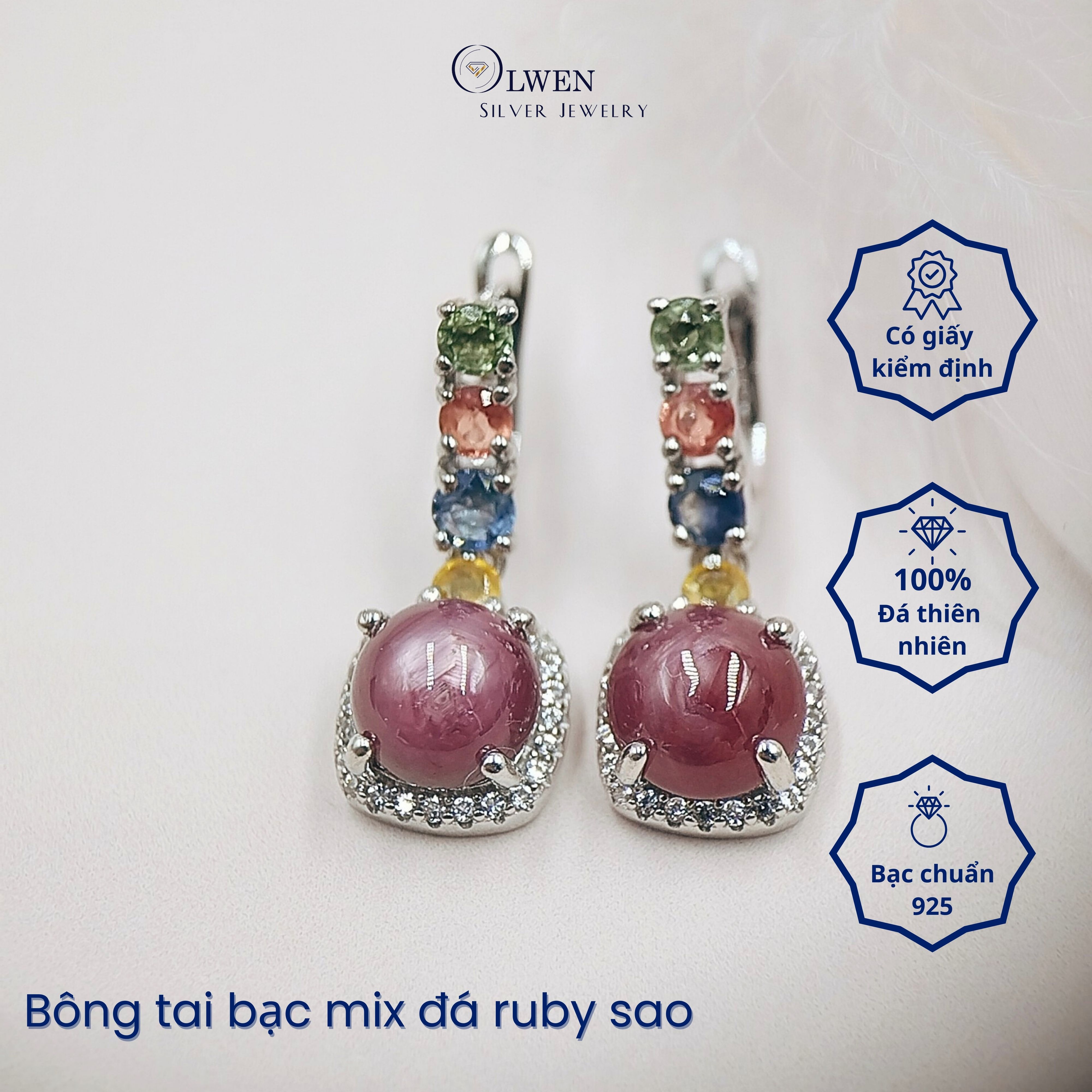 Set Trang Sức Bạc 925 Olwen Đính Đá Phong Thủy Ruby, Sapphire Sao