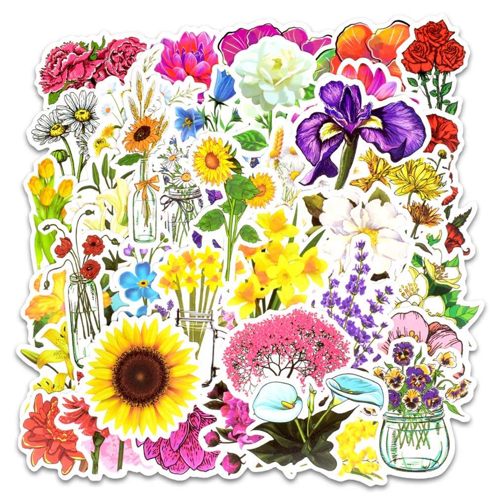 Set 60 Sticker hoa Flowers cắm trại ảnh ép lụa